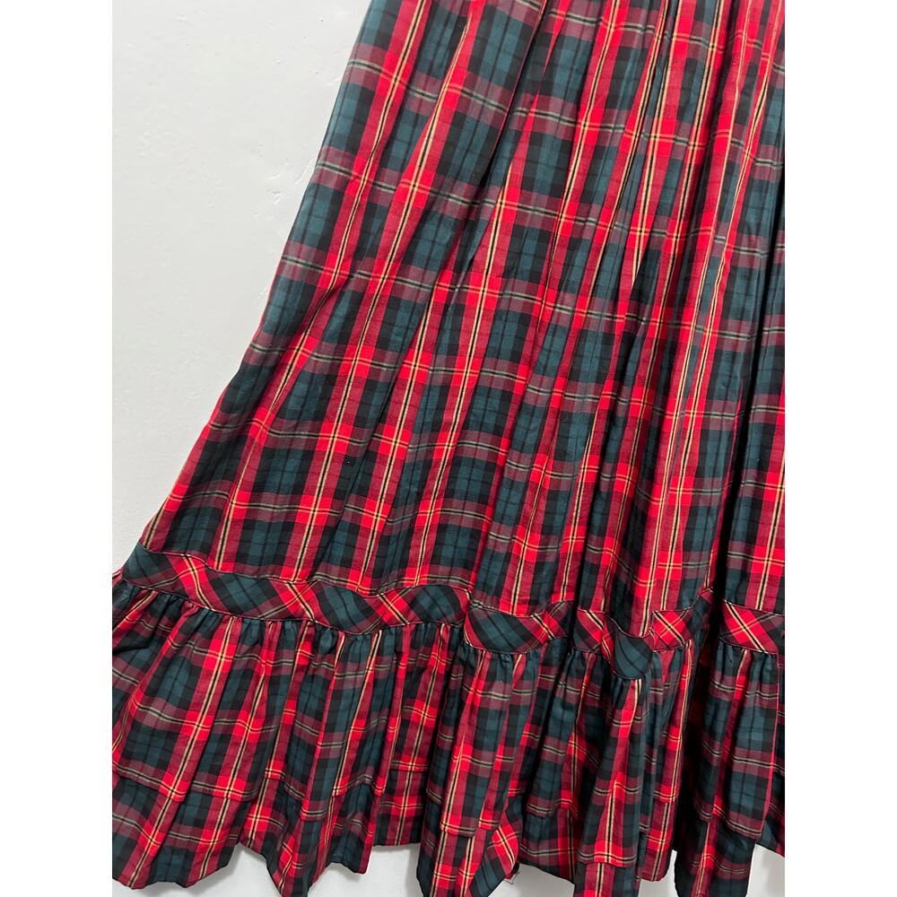 VTG 90s LizSport Red Green Plaid Maxi Skirt S Cottagecore Academia Tarten Pocket - Picture 7 of 8